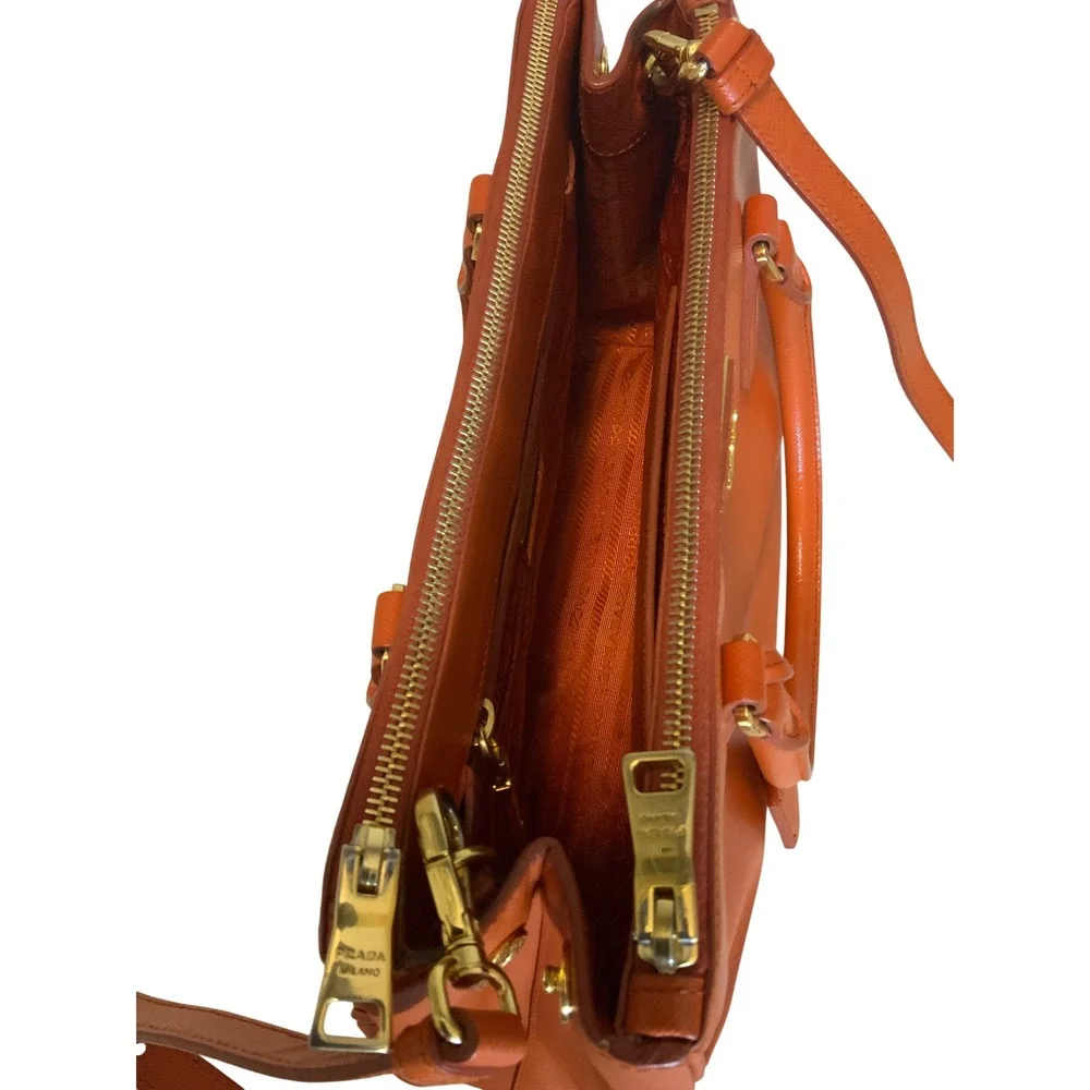 Prada Galleria Saffiano Leather Handbag Orange Gold Hardware Tote Bag BN1874